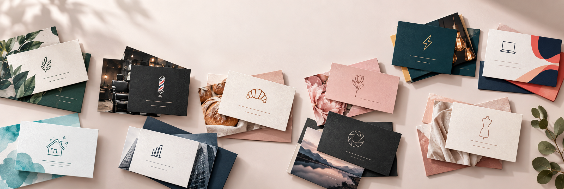 Business cards arranged at a modern workspace