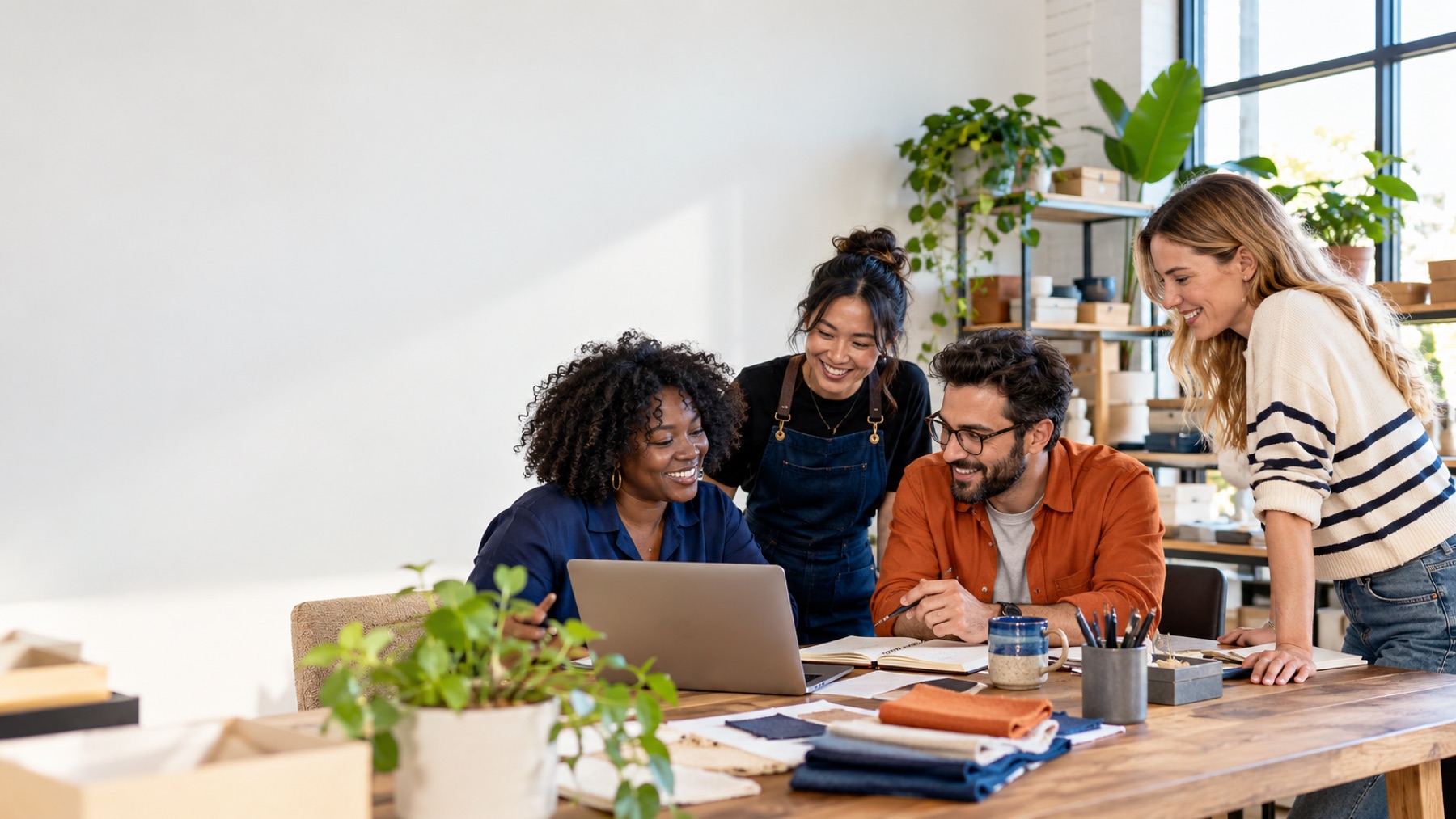 A diverse group of small-business owners collaborating in a shared workspace