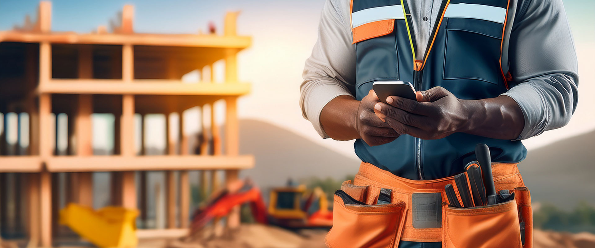 Contractor checking his phone for orders